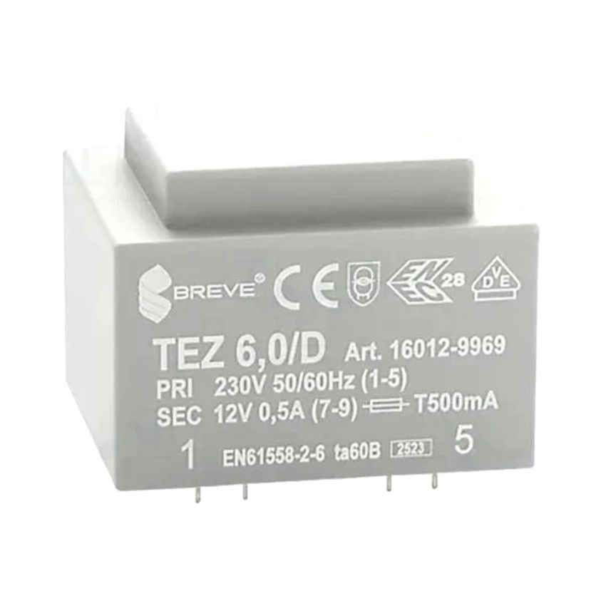 TEZ6/D/12V Transformer: encapsulated; 6VA; 230VAC; 12V; 500mA; PCB; IP00; TEZ