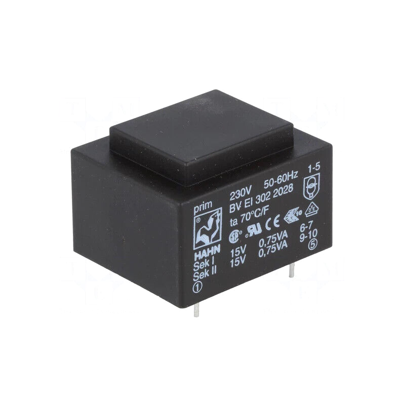 BVEI3022028 Transformer: encapsulated; 1.5VA; 230VAC; 15V; 15V; 50mA; 50mA; PCB