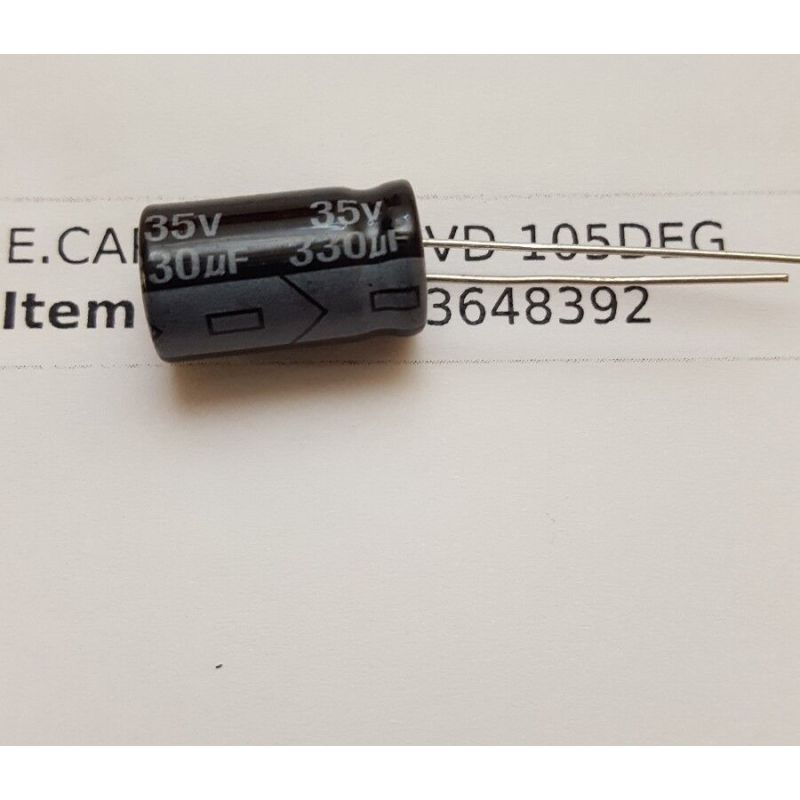 E.CAP/330UF 35VD 105DEG CAPACITOR 330UF 35VD CAP ALUM RADIAL  (LOT OF 5)
