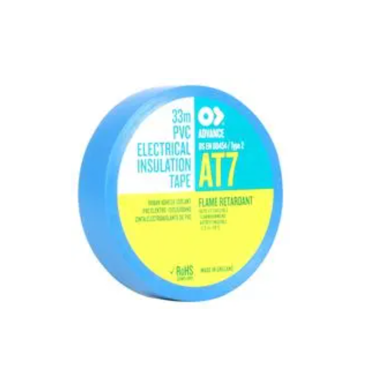 AT7 BLUE 33M X 19MM Electrical Insulation Tape, PVC (Polyvinyl Chloride), Blue,