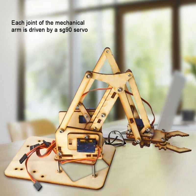 4 DOF Wood Robotic Mechanical Arm sg90 Servo for Arduino Raspberry Pi SNAM1500